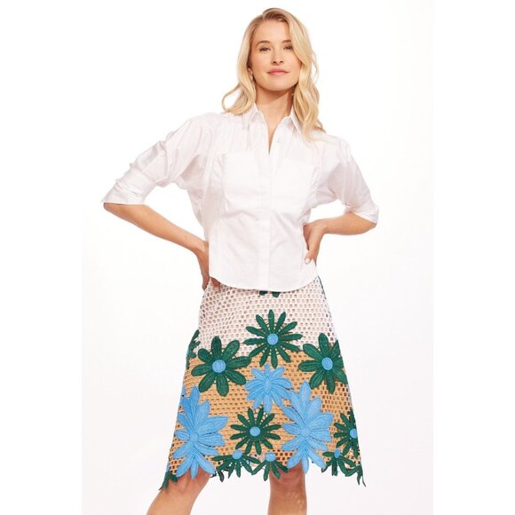 Eva Franco Floral Embroidered Midi Skirt with Uneven Hemline NWT - Picture 2 of 4